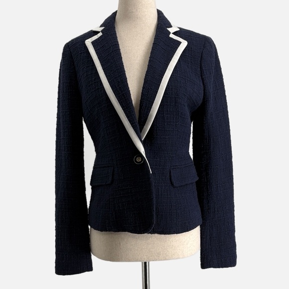 J. Crew Jackets & Blazers - J. Crew Textured Tweed One Button Cotton Blazer in Navy - Size 0